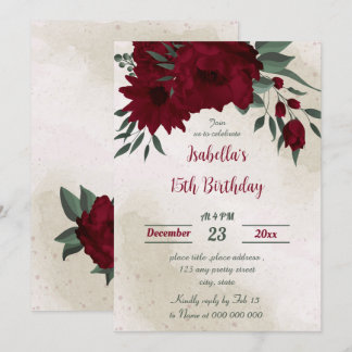 Botanischer Geburtstag von Burgunder Blume Einladung