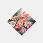 Botanischer Gladiolus in Wasserfarbe Serviette (Ecke)
