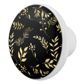 Botanischer Glamour Schwarz & Gold Blätter Keramikknauf (Rechts)