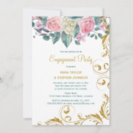 botanischer Gold Glitzer Wirbel Engagement Party Einladung