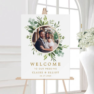 Botanischer Goldener Grüner Kranz Foto Hochzeit Wi Poster