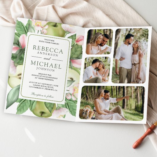 Botanischer grüner Apfelplantagen-QR-Code-Hochzeit Einladung