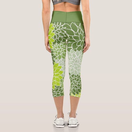 Botanischer Grüner Dahlia Capri Leggings (Rückseite)