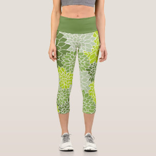 Botanischer Grüner Dahlia Capri Leggings