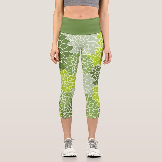 Botanischer Grüner Dahlia Capri Leggings (Vorderseite)