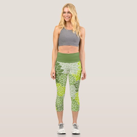 Botanischer Grüner Dahlia Capri Leggings (Vorderseite)