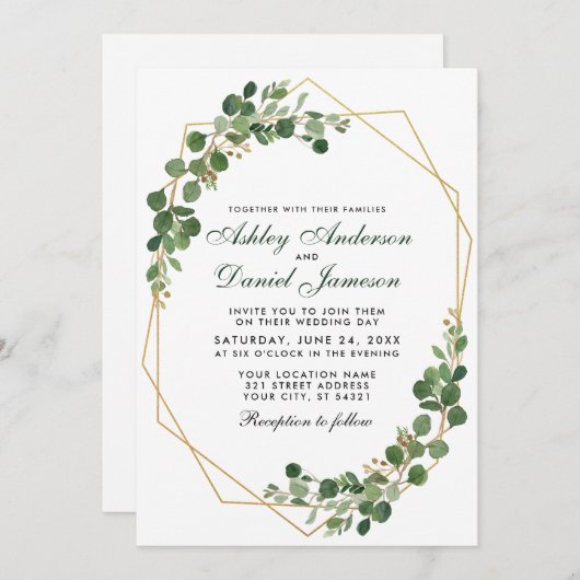 Botanischer Grüner Eukalyptus Wedding Geometric Einladung (Vorne/Hinten)