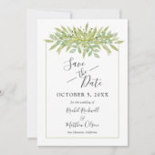 Botanischer grüner Foliage Hochzeit Sichern Sie di Save The Date (Vorderseite)