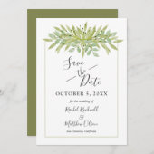 Botanischer grüner Foliage Hochzeit Sichern Sie di Save The Date (Vorne/Hinten)