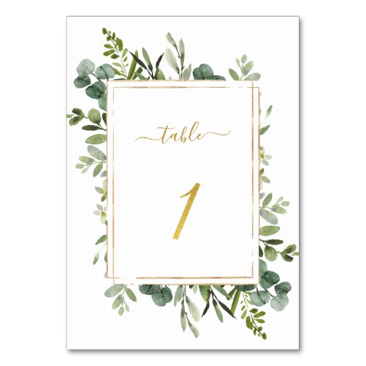Botanischer Grüner HochzeitGold-Glitzer Nummer 1, Tischnummer (Vorderseite)