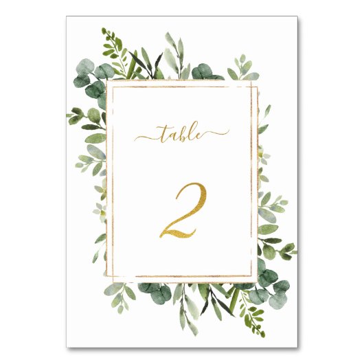 Botanischer Grüner HochzeitGold-Glitzer Nummer 2, Tischnummer (Rückseite)