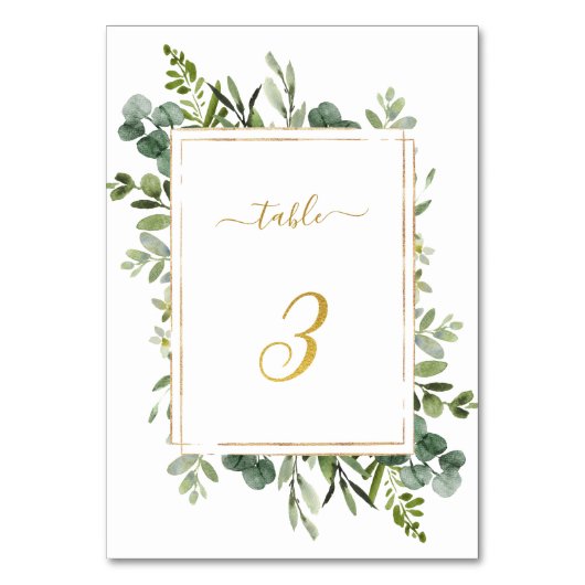 Botanischer Grüner HochzeitGold-Glitzer Nummer 3, Tischnummer (Rückseite)