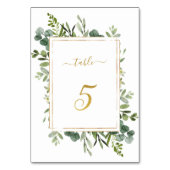Botanischer Grüner HochzeitGold-Glitzer Nummer 5, Tischnummer (Vorderseite)