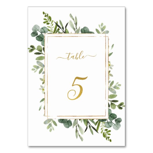 Botanischer Grüner HochzeitGold-Glitzer Nummer 5, Tischnummer (Vorderseite)