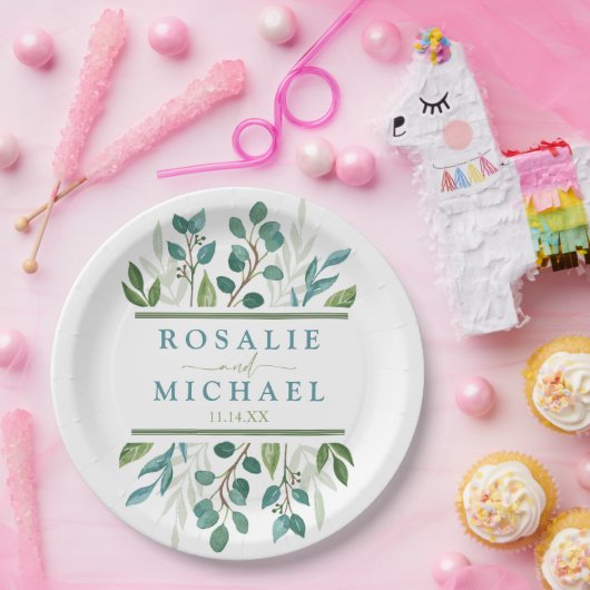 Botanischer Grüner Individuelle Name Pappteller (Party)