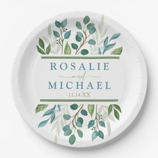 Botanischer Grüner Individuelle Name Pappteller (Vorderseite)