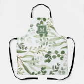 Botanischer Grüner Monogramm für elegante Wasserfa Schürze (Vorderseite)