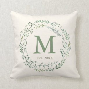 Botanischer Grünkränze-Monogramm Etabliert Kissen