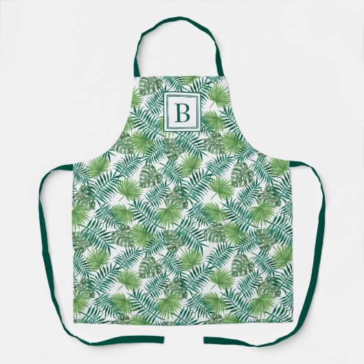 Botanischer Grünpalm-Blätter für moderne Monogramm Schürze (Vorderseite)