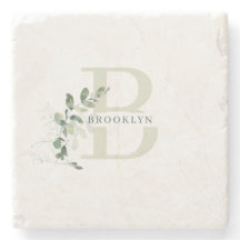 Botanischer Grünstein-Untersetzer Monogram