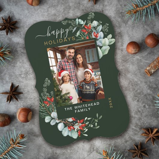 Botanischer Happy Holiday Foto Grün Feiertagskarte