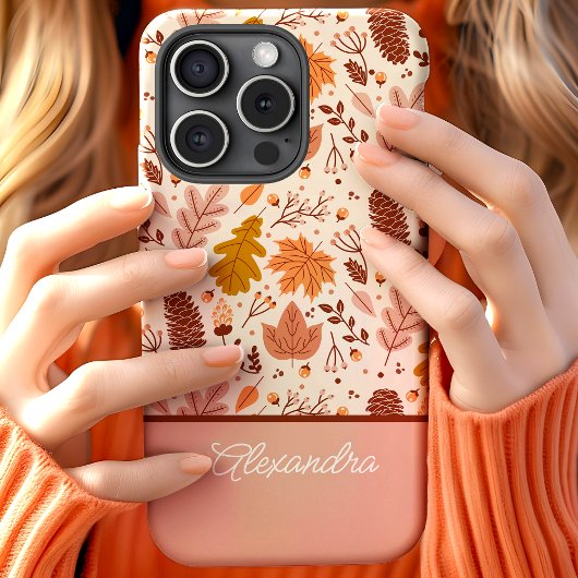 Botanischer Herbst-Blumen-Blatt-Script-Name iPhone 15 Hülle