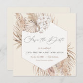 Botanischer Hexagon mit Pampas-Gras Save the Date (Vorne/Hinten)