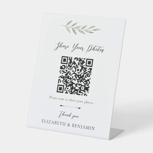 Botanischer Hochzeits-QR-Code - Teilen Sie Ihre Fo Sockelschild (Vorderseite)