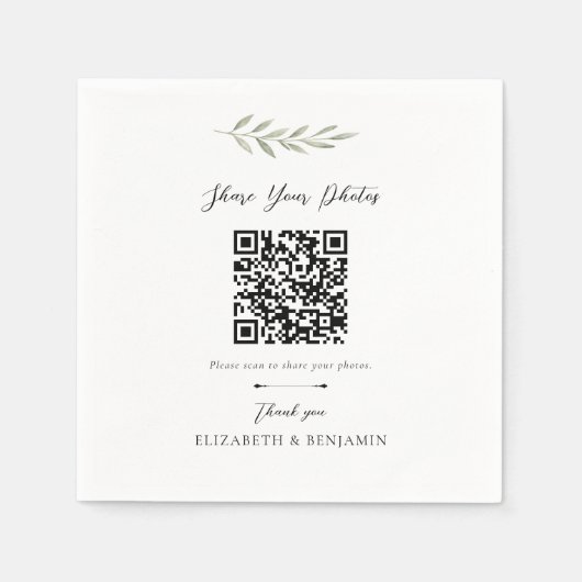 Botanischer Hochzeits-QR-Code Teilen Sie Ihre Foto Serviette (Vorderseite)