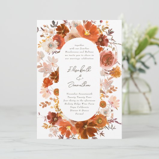 Botanischer Hochzeitsbogen aus weißem grauem Kupfe Einladung (Stehend Vorderseite)