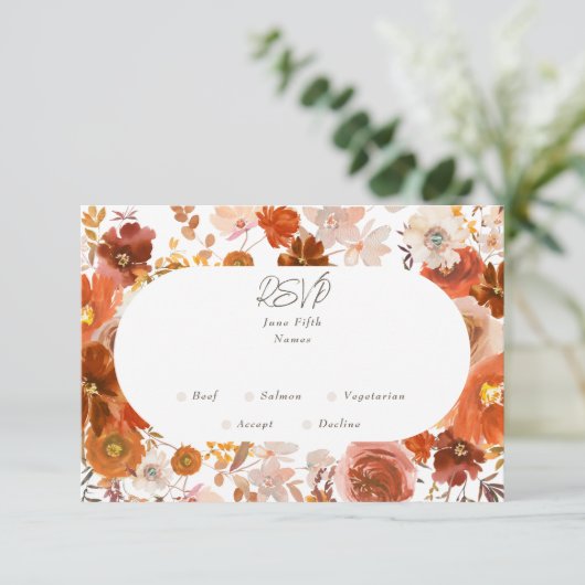 Botanischer Hochzeitsbogen aus weißem grauem Kupfe RSVP Karte (Stehend Vorderseite)