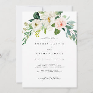 Botanischer Hochzeitsinv mit weißem, weißem Leder Einladung