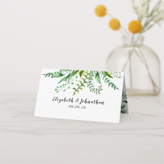 Botanischer Hochzeitstisch im eleganten Wasserfarb Platzkarte (Rückseite)