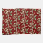 Botanischer Holiday Red Holly Berries Grüne Geschirrtuch (Horizontal)