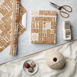 Botanischer Holzblock-Mudcloth | Terrakotta Geschenkpapier