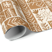 Botanischer Holzblock-Mudcloth | Terrakotta Geschenkpapier (Rolleneckpunkt)
