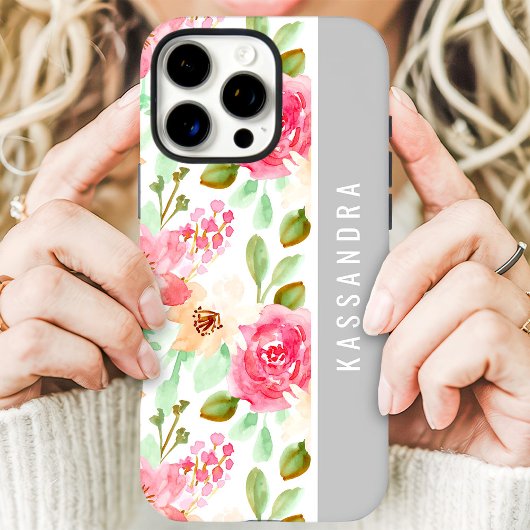 Botanischer Individuelle Name Pink Watercolor Case-Mate iPhone Hülle