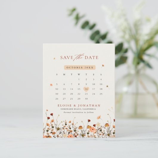 Botanischer Kalender der Fall-Wildblume Save the D Postkarte (Stehend Vorderseite)