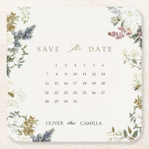 Botanischer Kalender Save-the-Date-Karte Vorlage Rechteckiger Pappuntersetzer