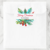 Botanischer Kiefer Frohe Weihnachten Personalisier Runder Aufkleber (Tasche)