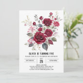 Botanischer Kinderburgund-Flora Geburtstag Einladung (Stehend Vorderseite)