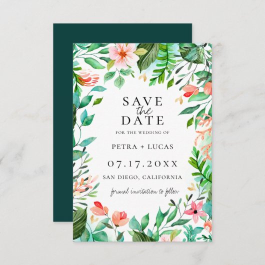 Botanischer Korallenriff Save the Date Ankündigung (Vorne/Hinten)