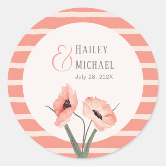 Botanischer Korallenstreifen Runder Aufkleber (Vorderseite)
