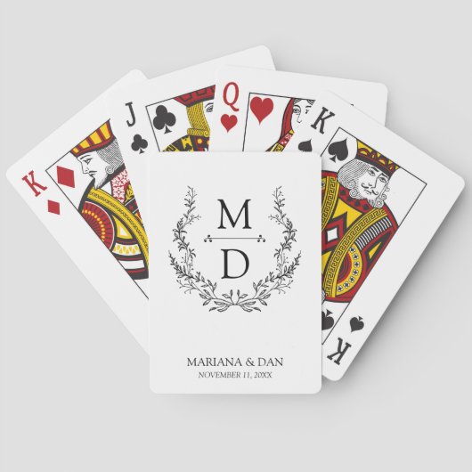 botanischer Kranz Anfangsbuchstaben Monogramm Hoch Spielkarten (Rückseite)