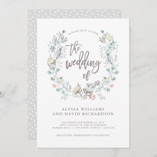 Botanischer Kranz der Wasserfarbe | Hochzeit Einladung (Vorne/Hinten)