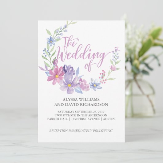 Botanischer Kranz der Wasserfarbe | Hochzeitskarte Einladung (Stehend Vorderseite)