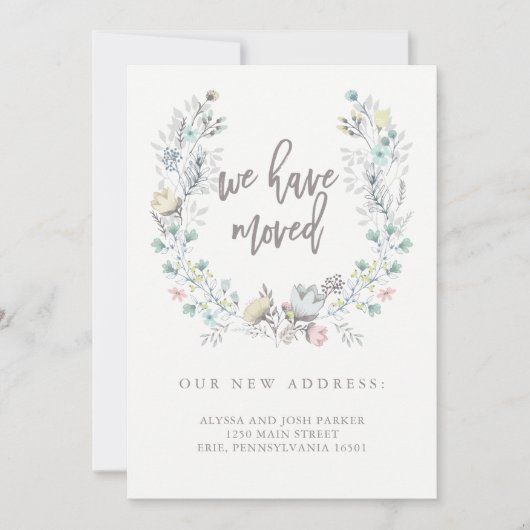 Botanischer Kranz der Wasserfarbe | Neue Adresse Ankündigung (Vorderseite)