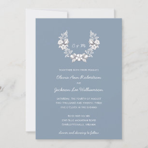 Botanischer Kranz Dusty Blue Floral Wedding Einladung