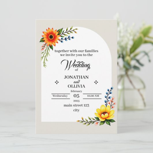 Botanischer Kranz Einladung (Stehend Vorderseite)