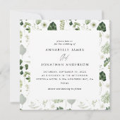 Botanischer Kranz elegante moderne delikate Hochze Einladung (Rückseite)